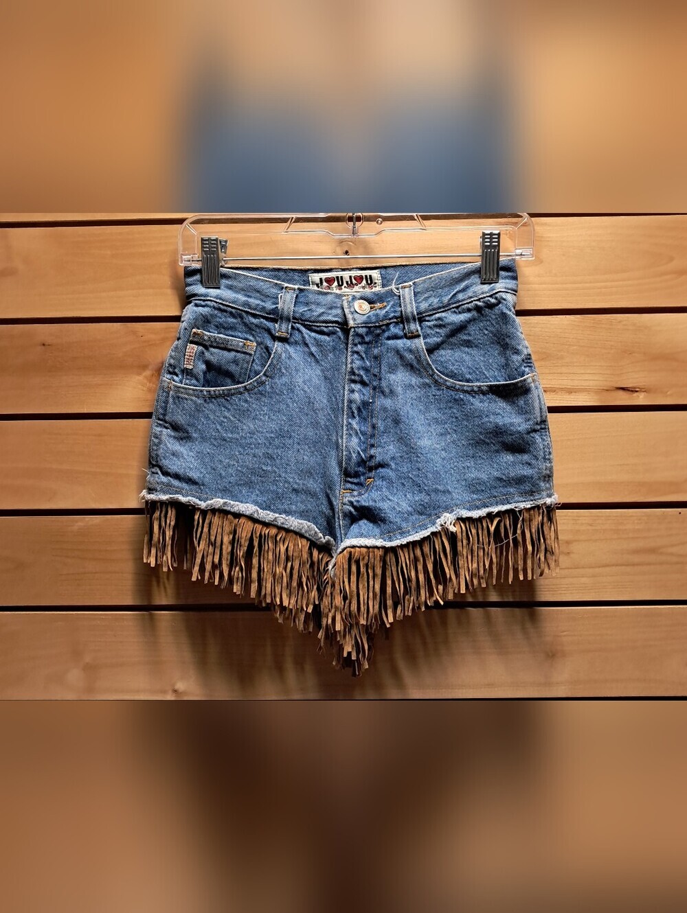 Vintage Jou Jou Western-Style Denim Shorts With Genuine Faux-Suede Fringe 5/6